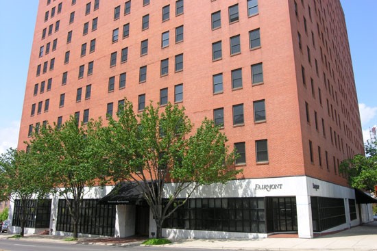Fairmont up close view of  beautiful red apartment building